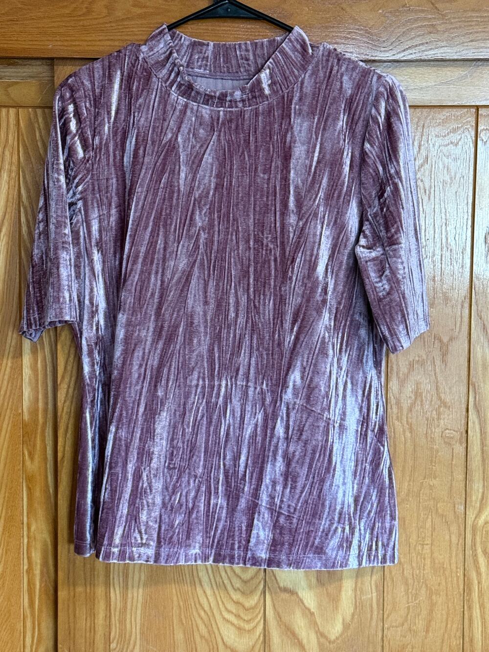 Anthropologie Pilcro Mauve Crushed Velvet Mock Neck Top - L